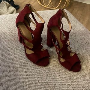 Red suede charolette russe heels barely worn